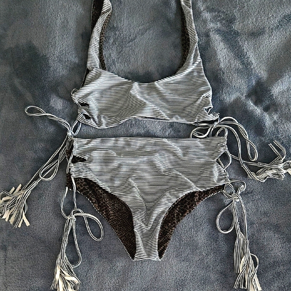 Acacia Striped Blue and White Bikini Set